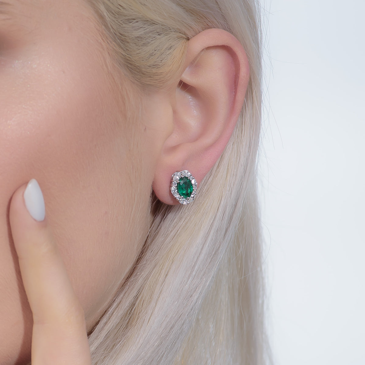 Extraordinary Oval Emerald and Diamond Halo Earrings