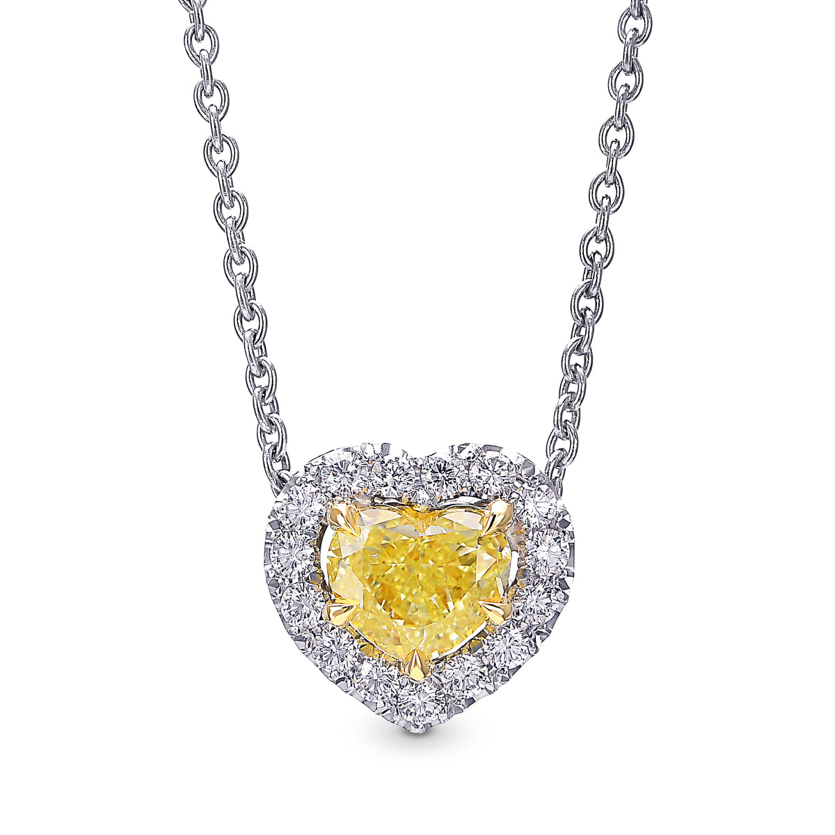 Fancy Yellow Heart Diamond Halo Pendant