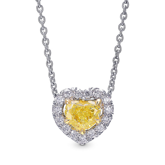 Fancy Yellow Heart Diamond Halo Pendant