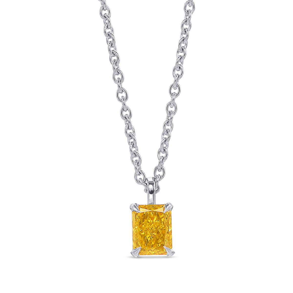 Fancy Vivid Orangy Yellow Radiant Diamond Solitaire Pendant