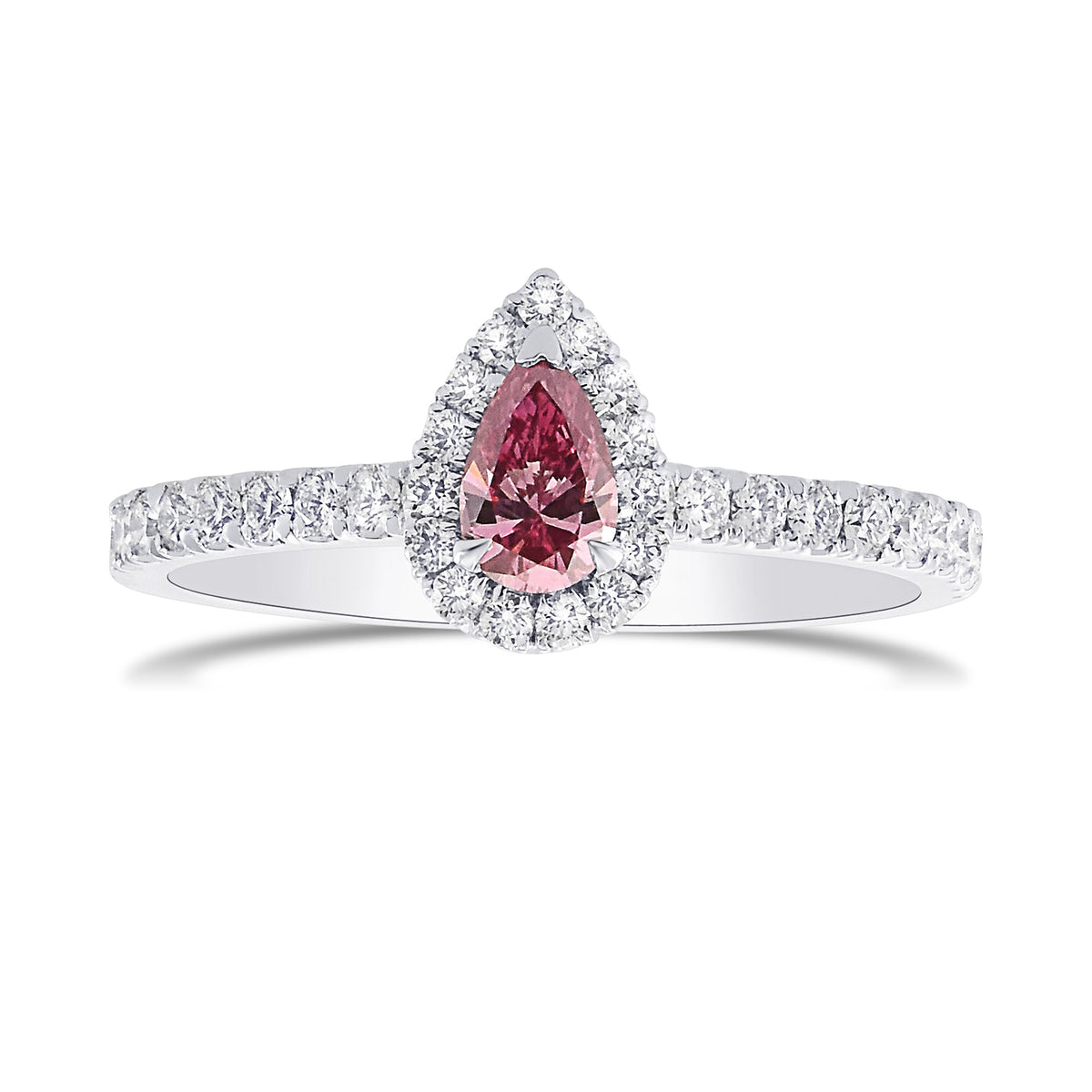 Fancy Vivid Purplish Pink Pear Diamond Halo Ring