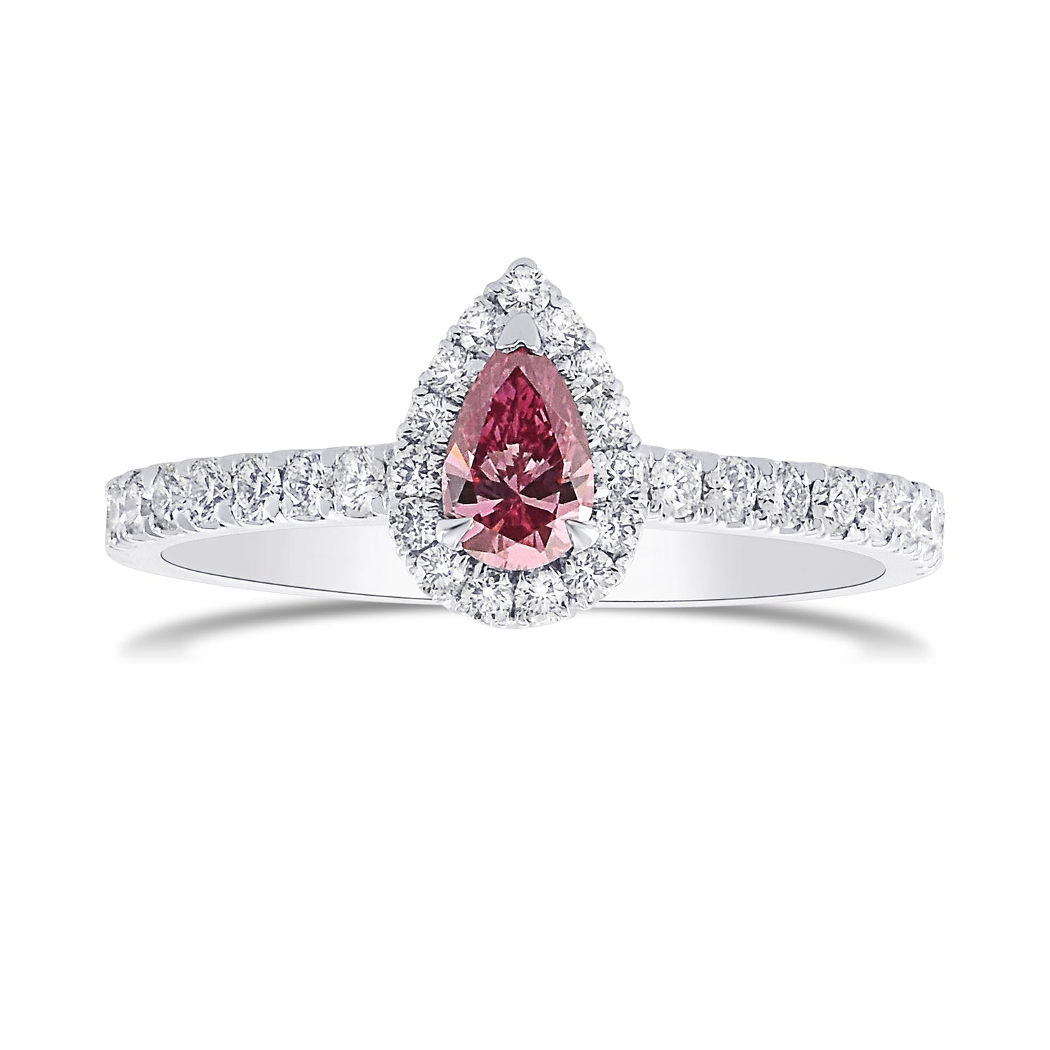 Fancy Vivid Purplish Pink Pear Diamond Halo Ring