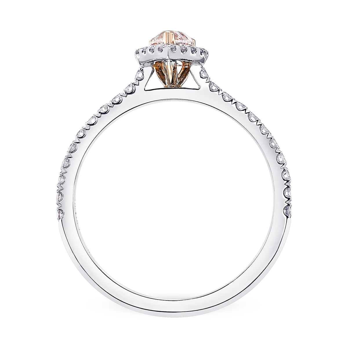 Fancy Orangy Pink Pear Diamond Halo Ring