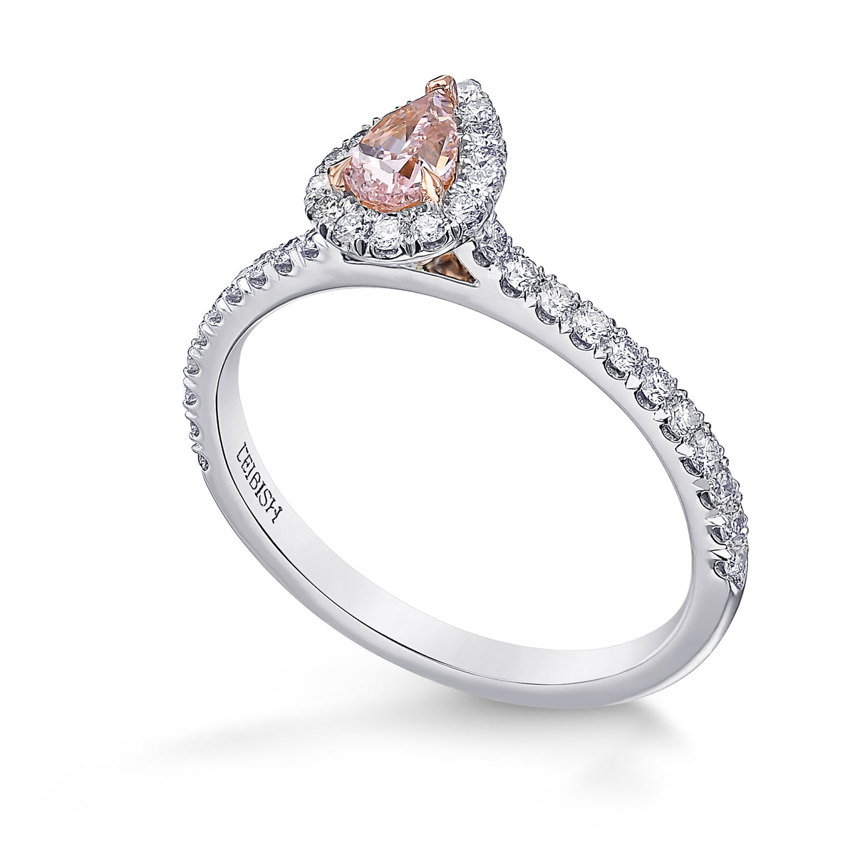 Fancy Orangy Pink Pear Diamond Halo Ring