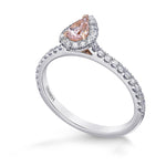 Fancy Orangy Pink Pear Diamond Halo Ring