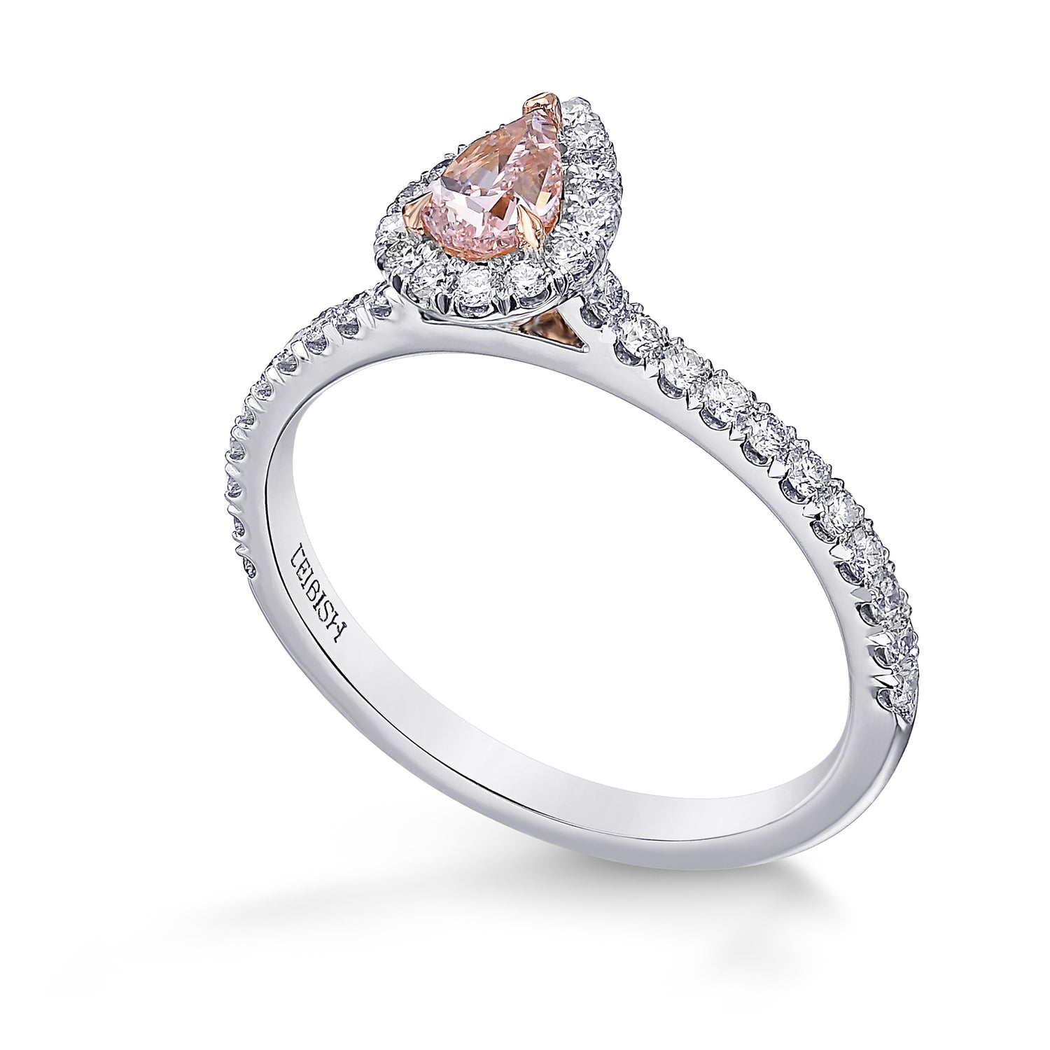 Fancy Orangy Pink Pear Diamond Halo Ring
