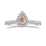 Fancy Orangy Pink Pear Diamond Halo Ring