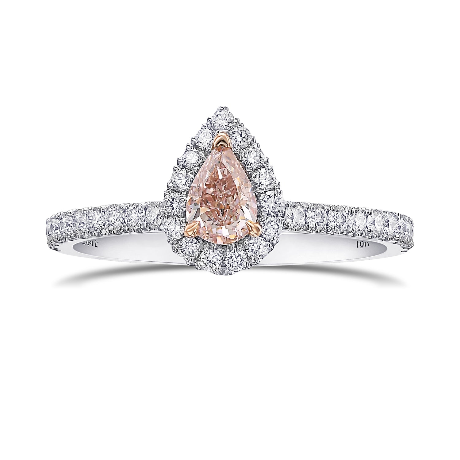 Fancy Orangy Pink Pear Diamond Halo Ring