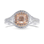 Light Pink Cushion & Triangle Double Halo Diamond Ring 