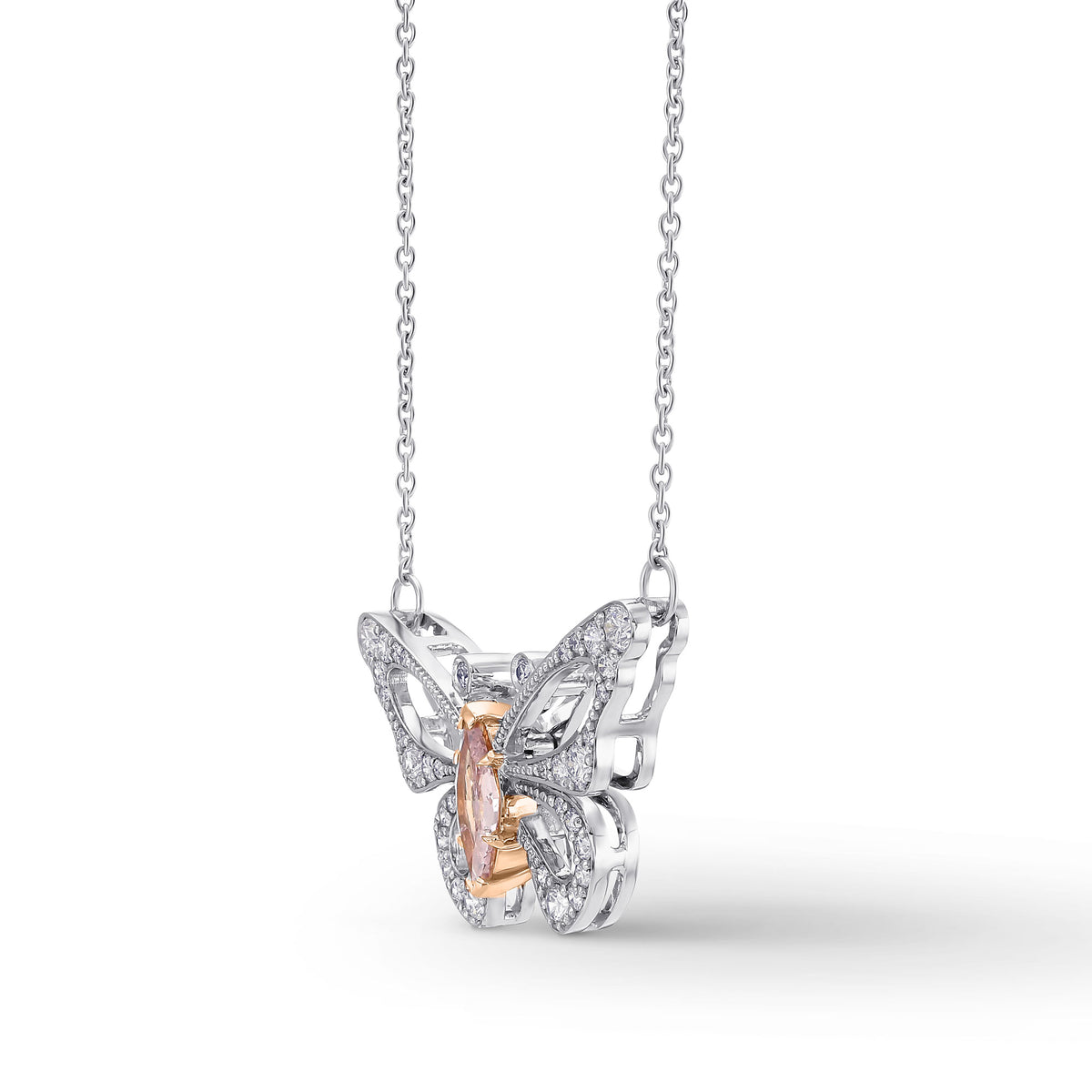 Fancy Orangy Pink Marquise Butterfly Diamond Pendant