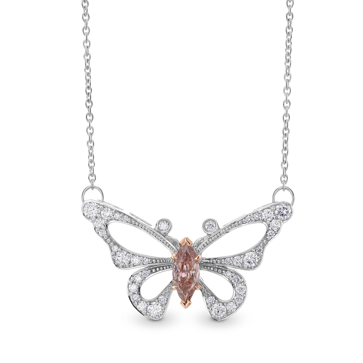 Fancy Orangy Pink Marquise Butterfly Diamond Pendant