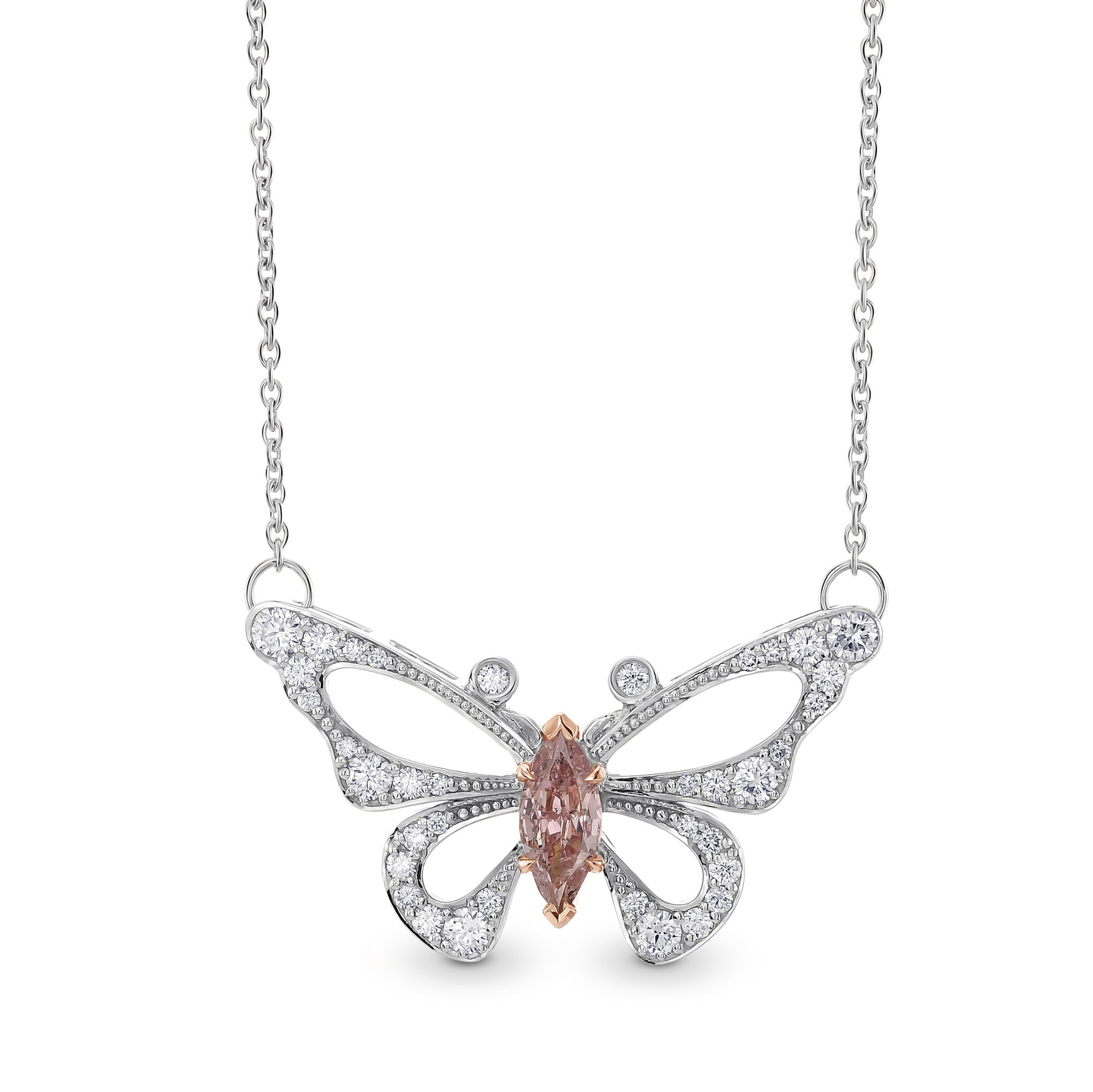 Fancy Orangy Pink Marquise Butterfly Diamond Pendant