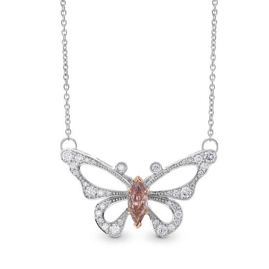 Fancy Orangy Pink Marquise Butterfly Diamond Pendant