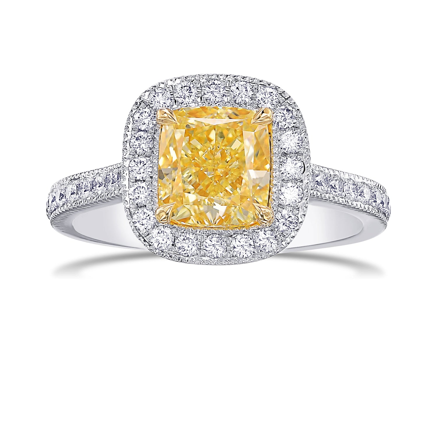 Fancy Yellow Cushion Diamond Halo Ring