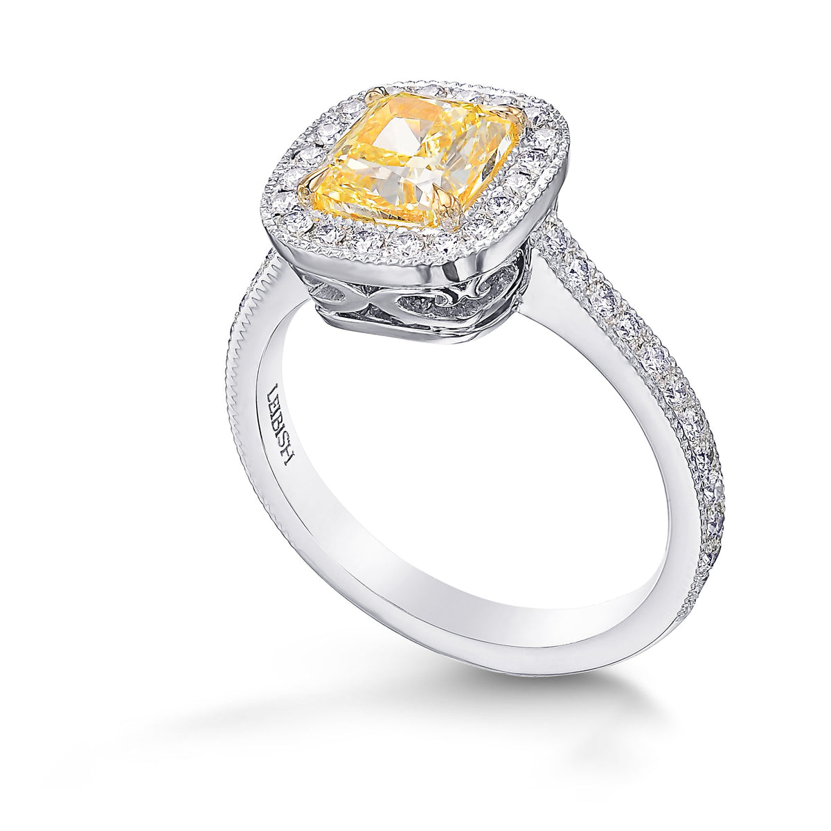 Fancy Yellow Cushion Diamond Halo Ring