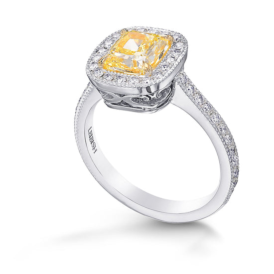 Fancy Yellow Cushion Diamond Halo Ring