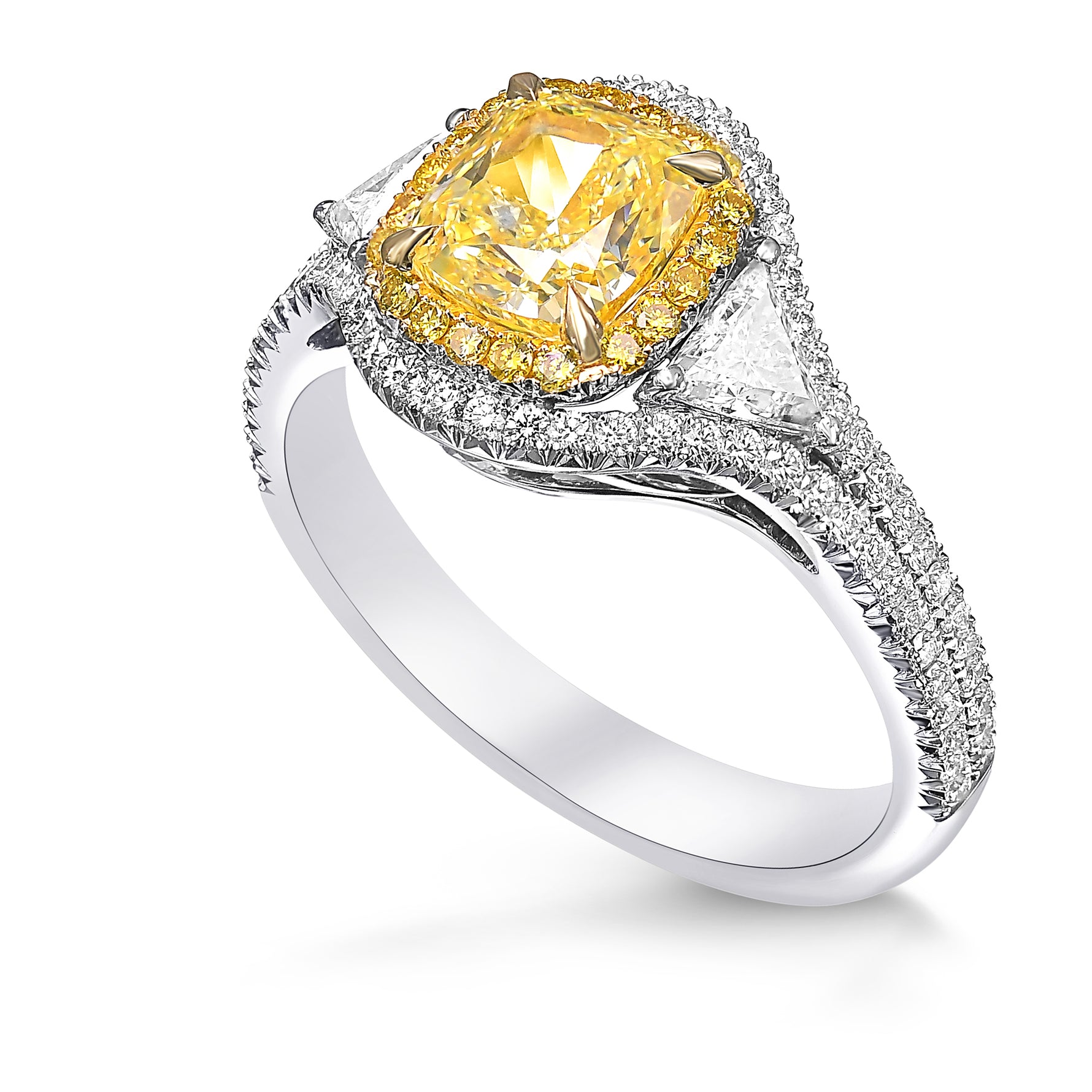 Fancy Yellow Cushion Diamond Double Halo Ring