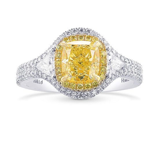 Fancy Yellow Cushion Diamond Double Halo Ring