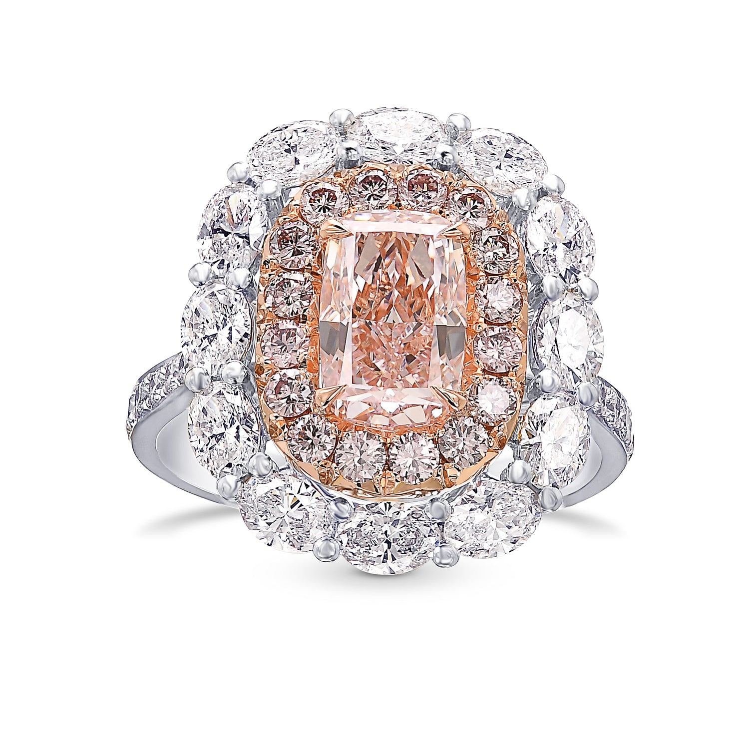 Fancy Light Orangy Pink Cushion Diamond Dress Ring