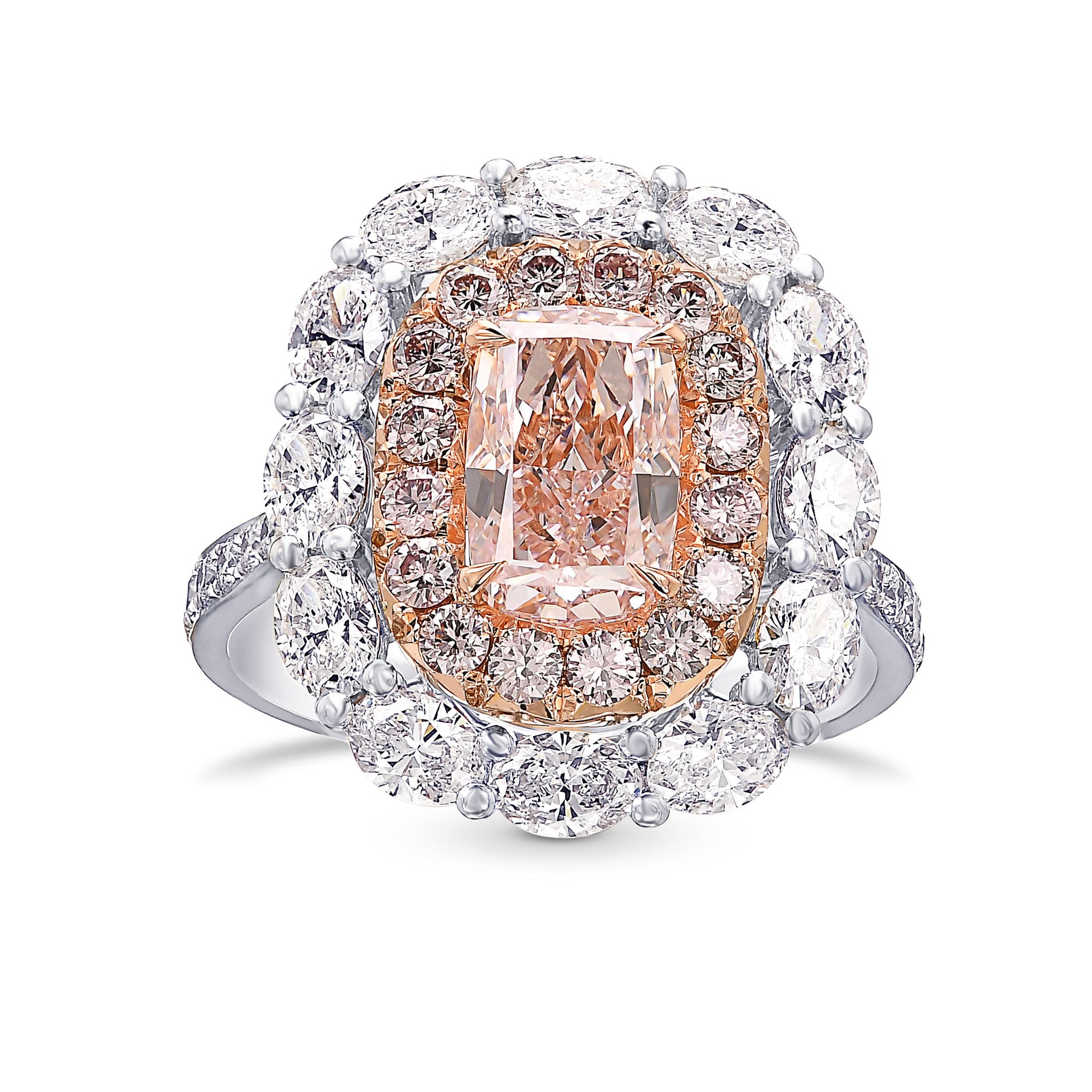 Fancy Light Orangy Pink Cushion Diamond Dress Ring