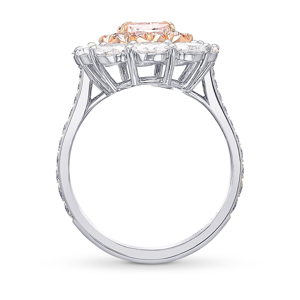 Fancy Light Orangy Pink Cushion Diamond Dress Ring