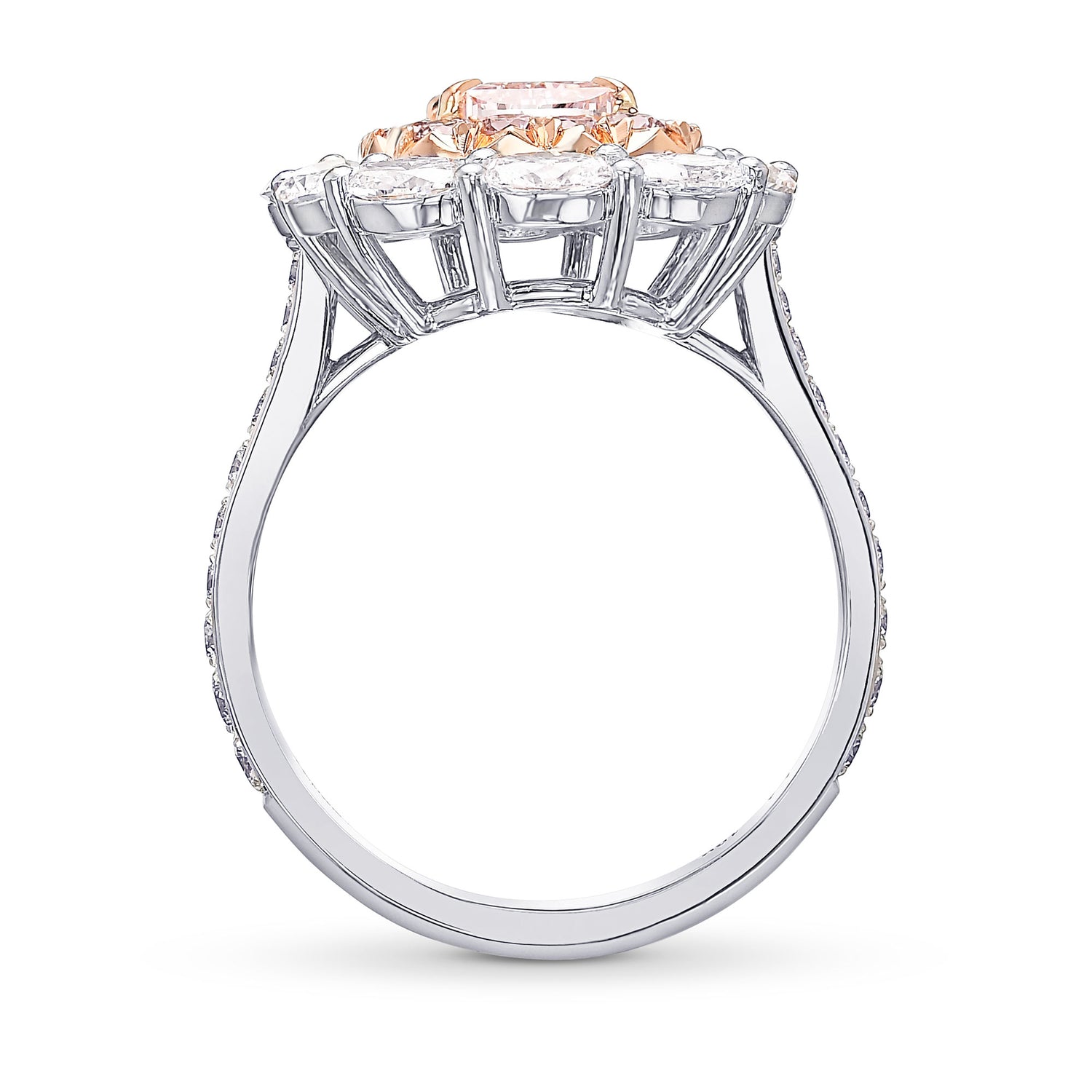 Fancy Light Orangy Pink Cushion Diamond Dress Ring