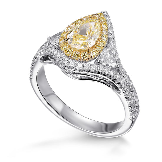 Fancy Light Yellow Pear Diamond Halo Ring