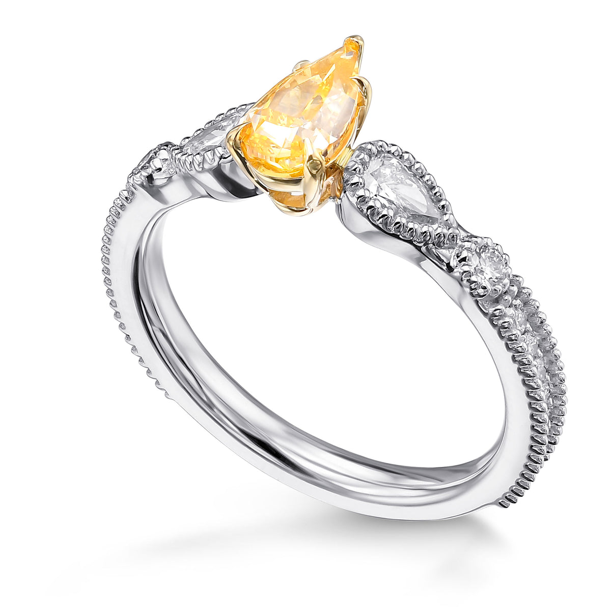 Fancy Intense Yellowish Orange Pear Diamond Side-stone Ring