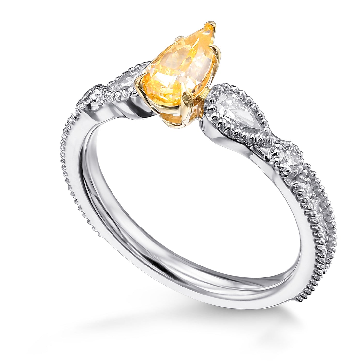 Fancy Intense Yellowish Orange Pear Diamond Side-stone Ring