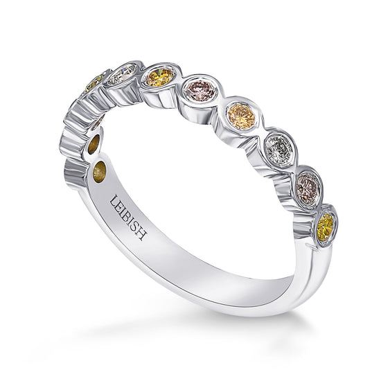 11 Stone Multicolored Diamond Stackable Bezel Band Ring