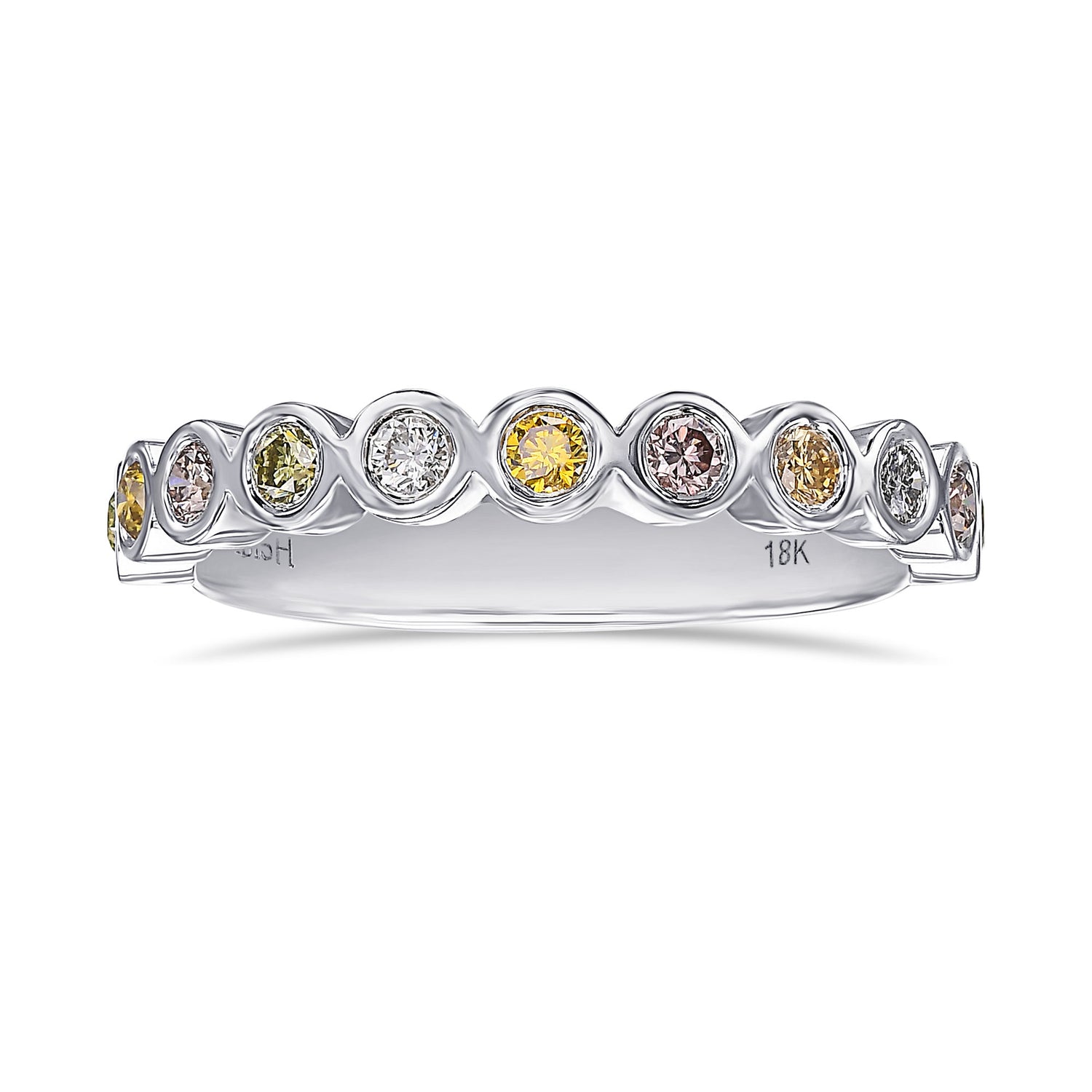 11 Stone Multicolored Diamond Stackable Bezel Band Ring