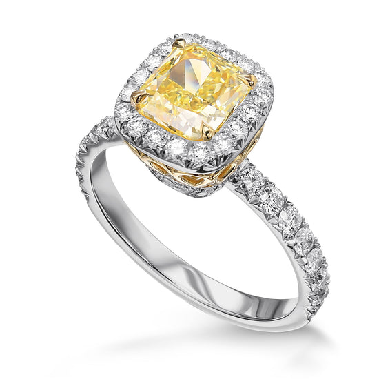Fancy Yellow Radiant Diamond Halo Ring
