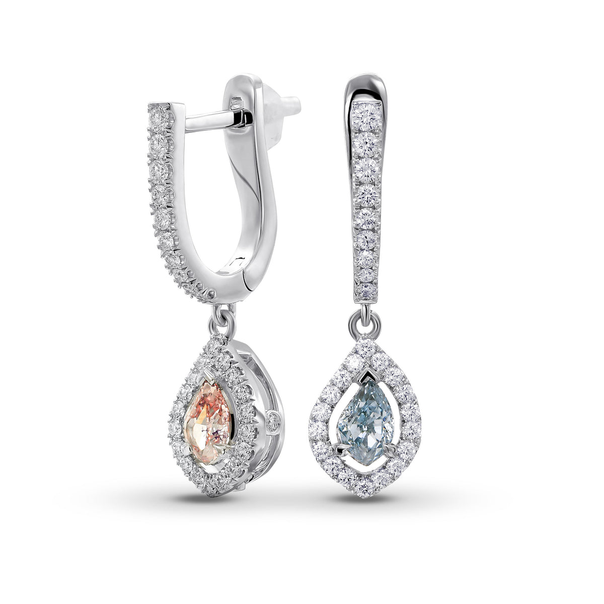 Mix Fancy Color Drop Halo Diamond Earrings 