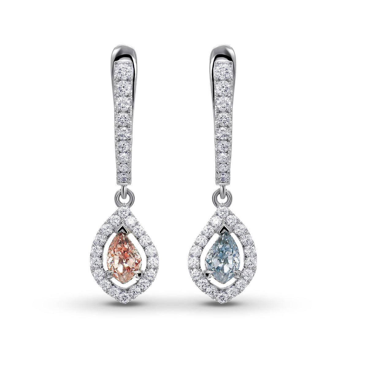 Mix Fancy Color Drop Halo Diamond Earrings 