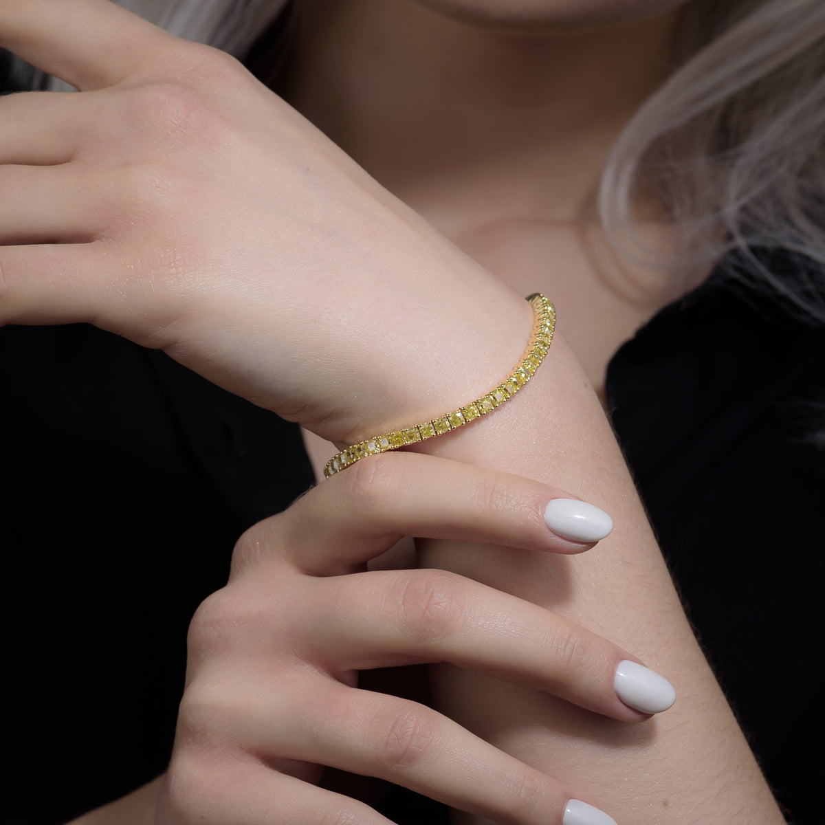 Fancy Yellow Cushion Diamond Tennis Bracelet