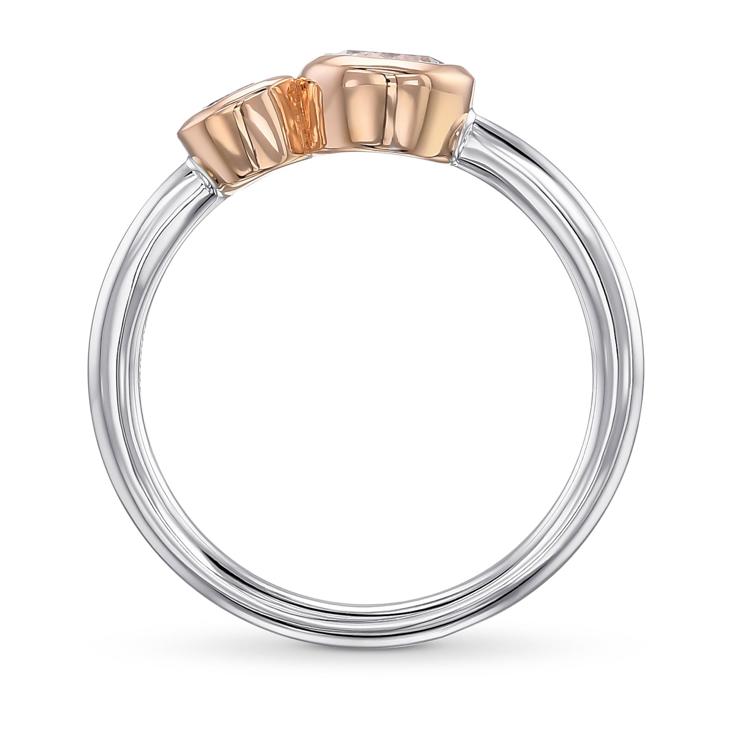 Very Light Pink & Fancy Brownish Pink Round Two-stone Diamond Cross-over Ring