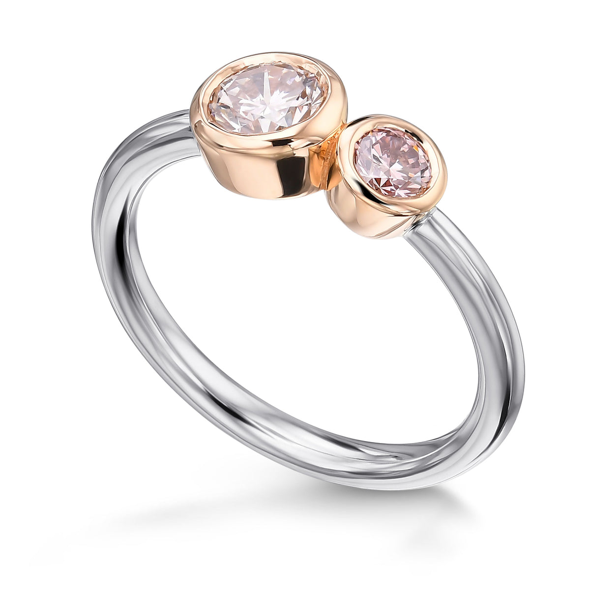 Very Light Pink & Fancy Brownish Pink Round Two-stone Diamond Cross-over Ring