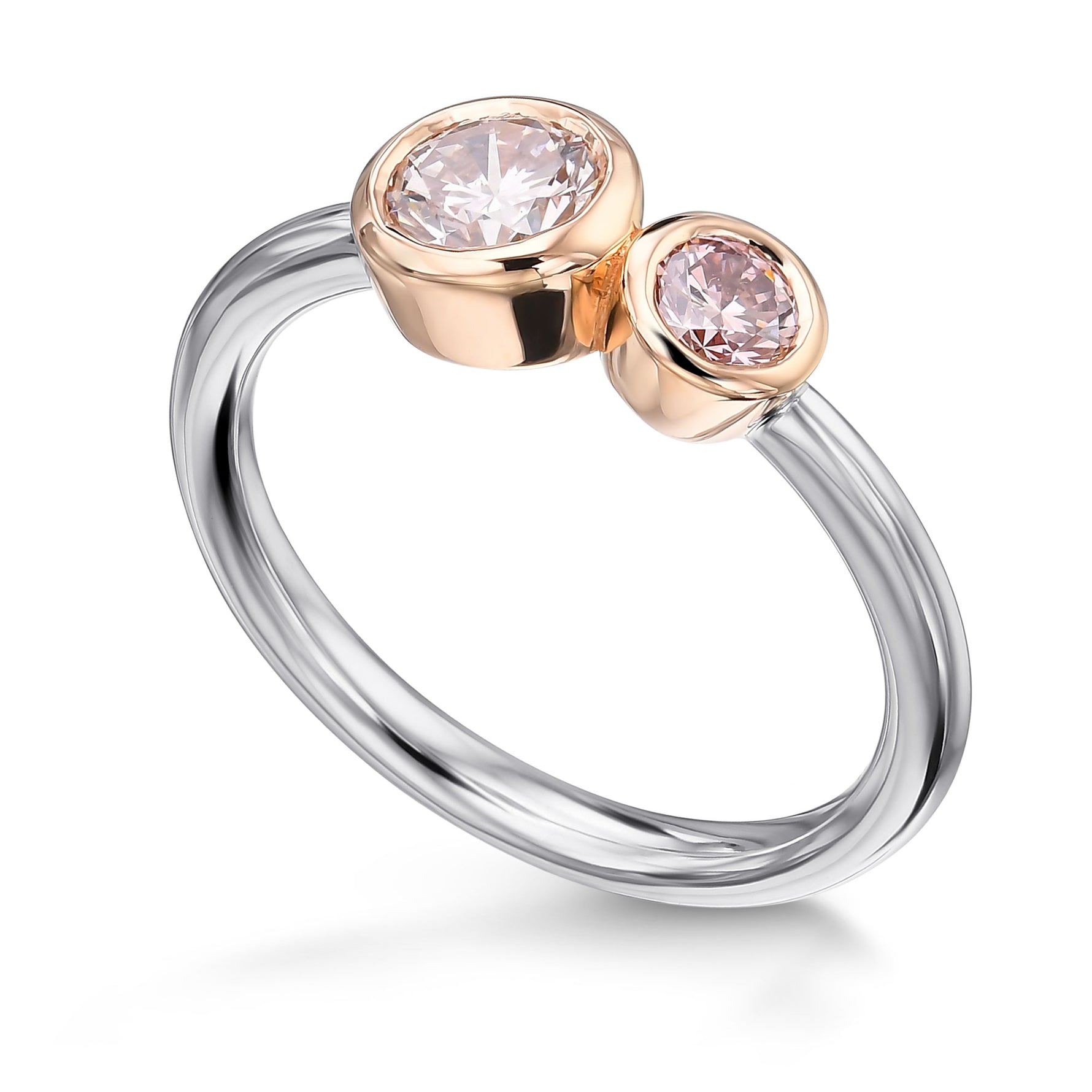 Very Light Pink & Fancy Brownish Pink Round Two-stone Diamond Cross-over Ring