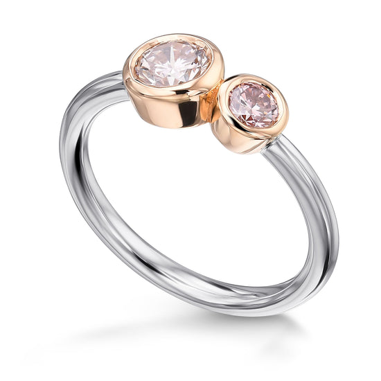 Very Light Pink & Fancy Brownish Pink Round Two-stone Diamond Cross-over Ring