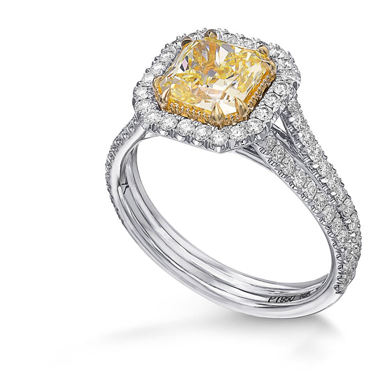 Fancy Yellow Radiant Halo Diamond Ring