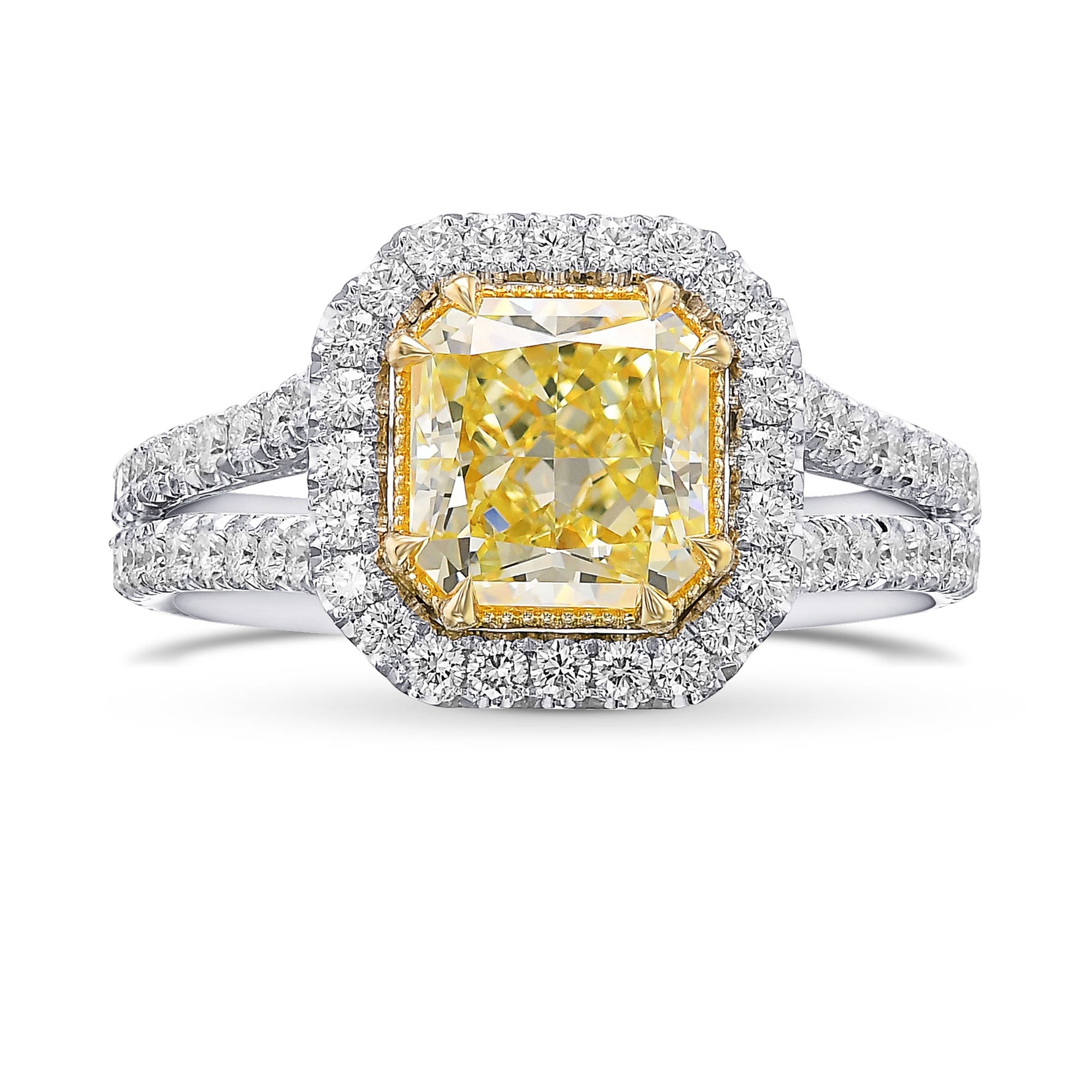 Fancy Yellow Radiant Halo Diamond Ring