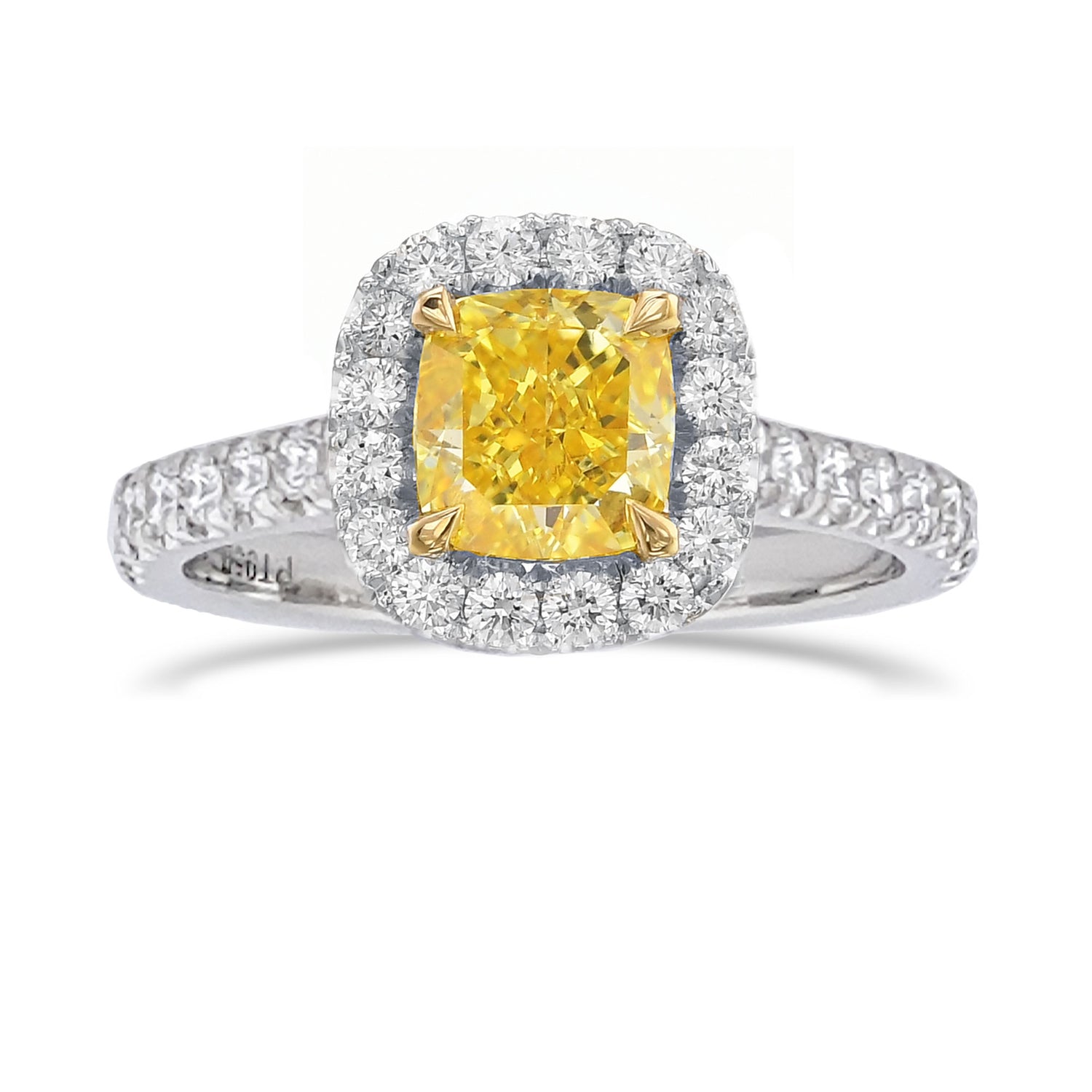 Fancy Intense Yellow Cushion Diamond Halo Ring
