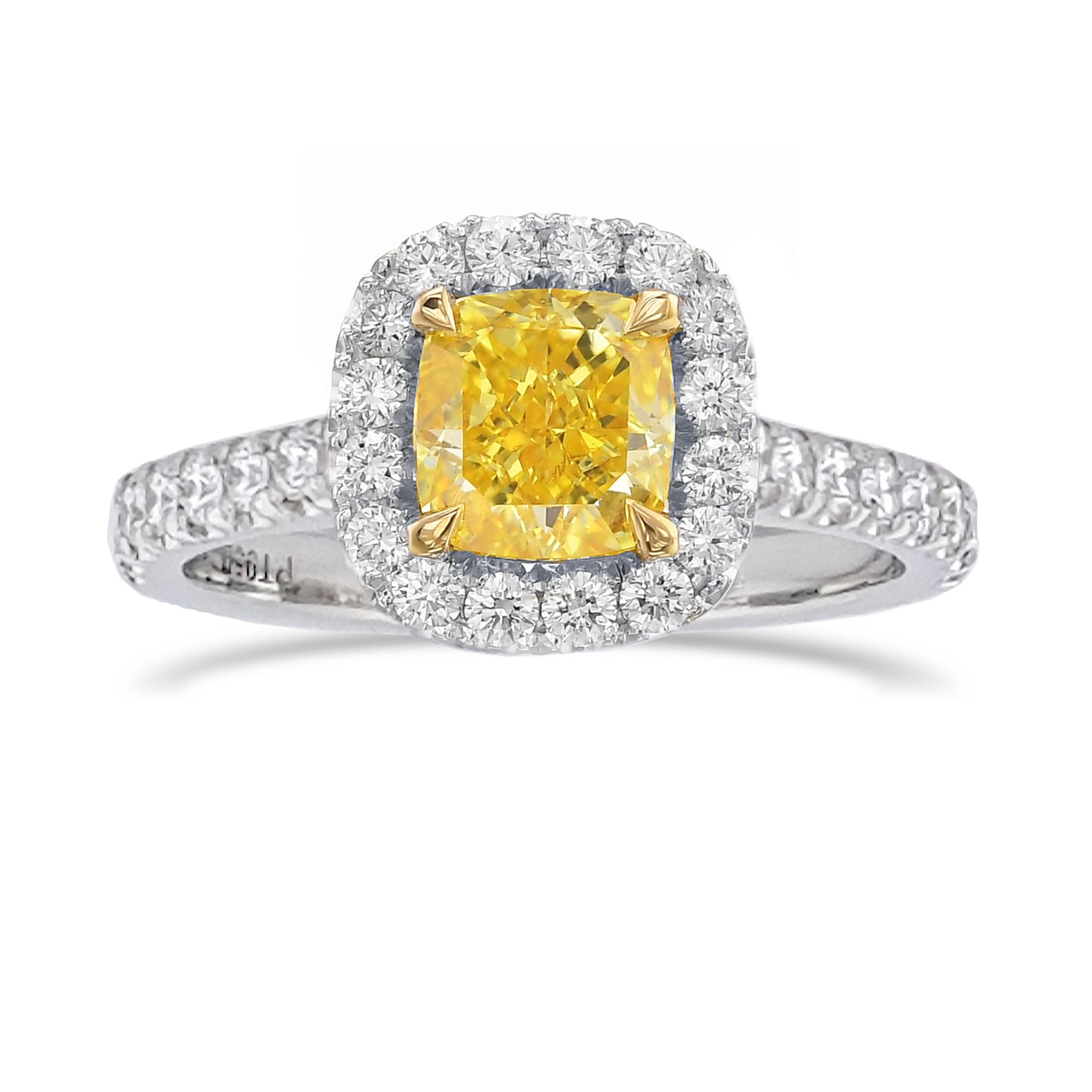 Fancy Intense Yellow Cushion Diamond Halo Ring