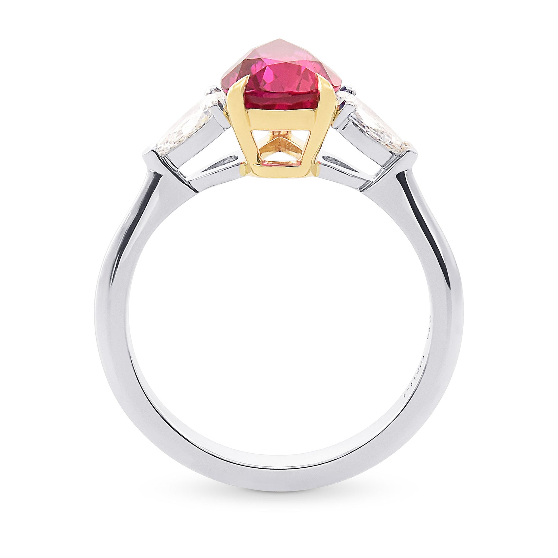 Pear Shape Ruby and Diamond 3 Stone Ring