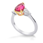 Pear Shape Ruby and Diamond 3 Stone Ring