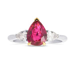 Pear Shape Ruby and Diamond 3 Stone Ring