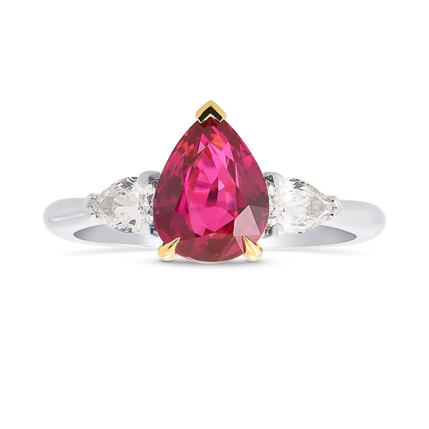 Pear Shape Ruby and Diamond 3 Stone Ring
