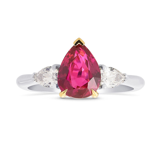 Pear Shape Ruby and Diamond 3 Stone Ring