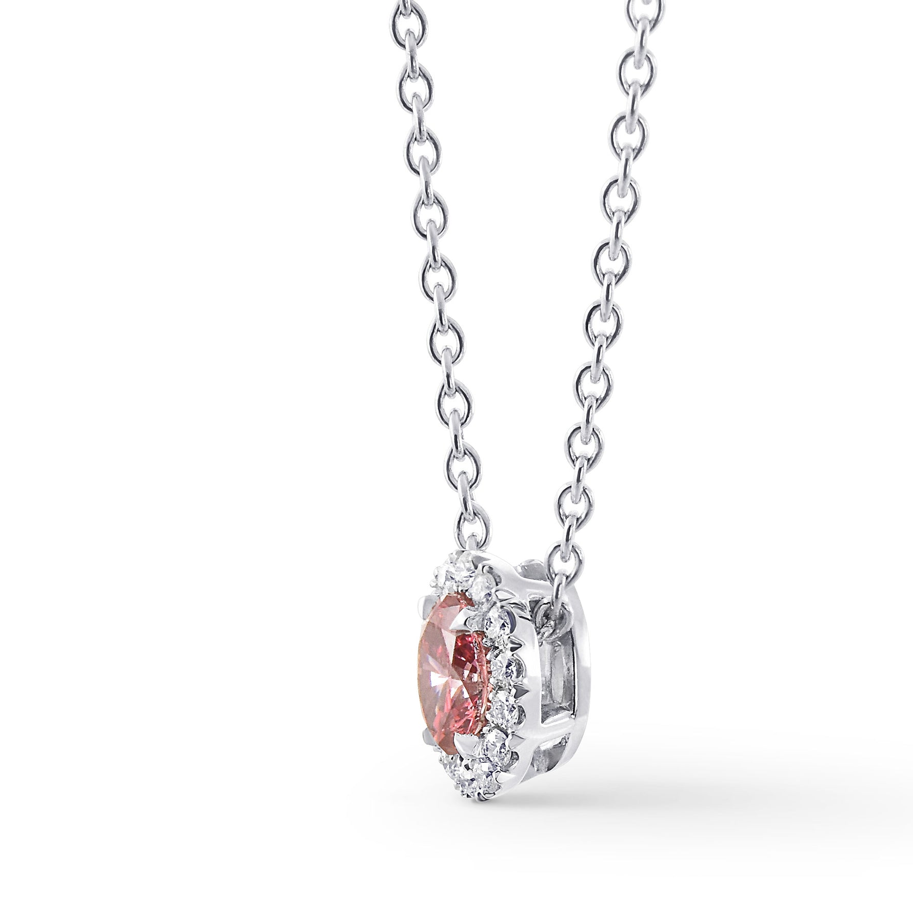 Fancy Deep Purplish Pink Oval Diamond Halo Pendant