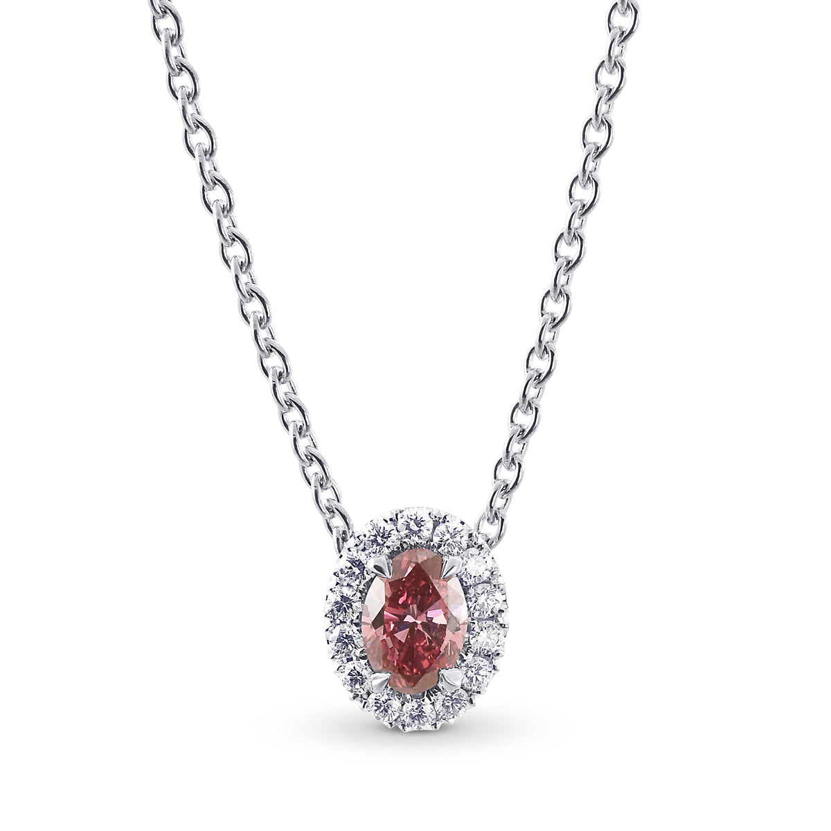 Fancy Deep Purplish Pink Oval Diamond Halo Pendant